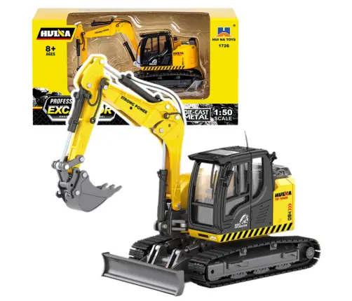 Crawler Excavator With Bulldozer Metal Huina Yellow 1:50