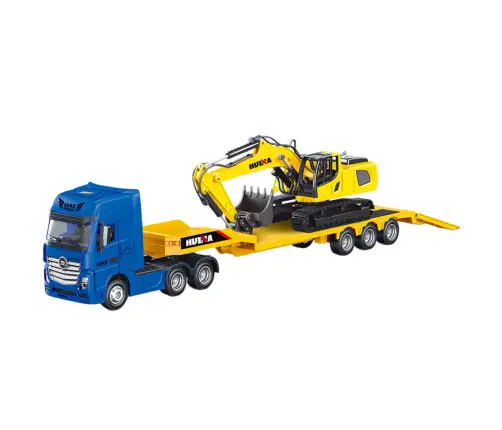 Truck with Trailer Tow Truck Metal Excavator Huina Yellow 1:50