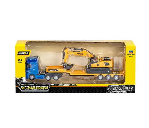 Truck with Trailer Tow Truck Metal Excavator Huina Yellow 1:50