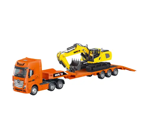Truck with Trailer Tow Truck Metal Excavator Huina Orange 1:50
