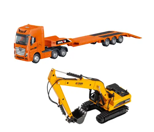 Truck with Trailer Tow Truck Metal Excavator Huina Orange 1:50
