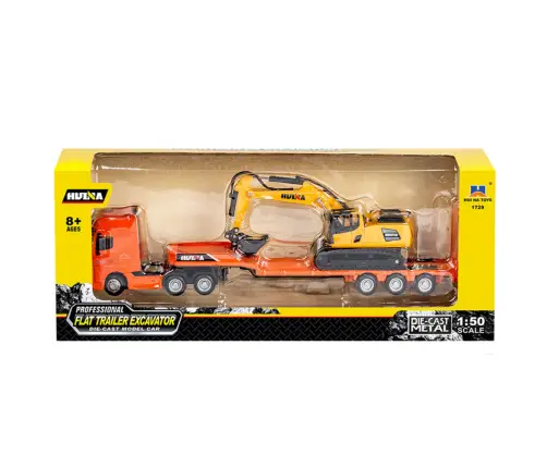 Truck with Trailer Tow Truck Metal Excavator Huina Orange 1:50