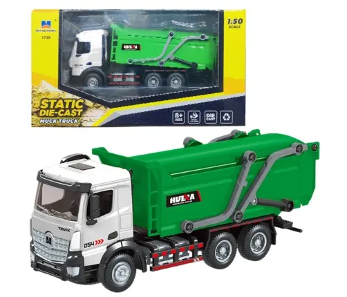 Garbage Truck Metal Huina Green 1:50