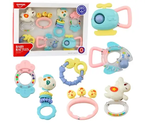 Set of Rattles and Teethers for Babies Pastel Colors 7 pcs.
