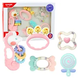 Set of Sensory Rattles Teethers for Babies Pink 5pcs Set of Sensory Rattles Teethers for Babies Pink 5pcs
