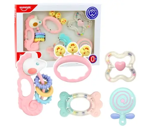 Set of Sensory Rattles Teethers for Babies Pink 5pcs