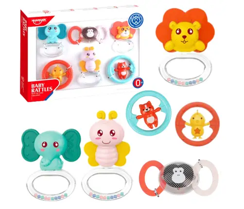 Set of 6 Baby Rattle Teethers Animals