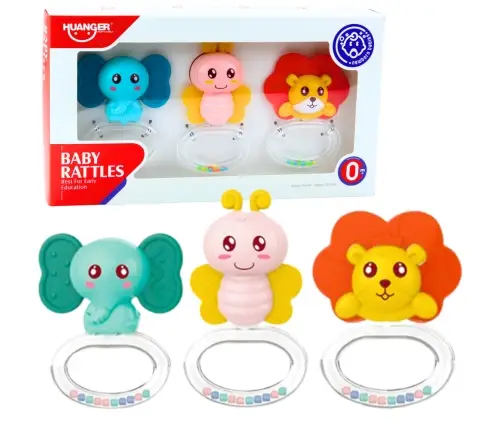 Set of 3 Baby Rattle Teethers Animals