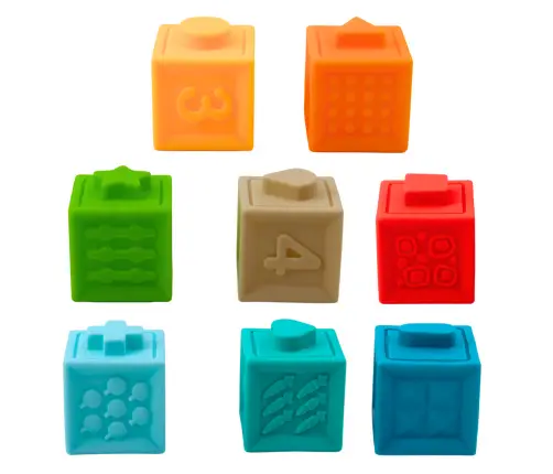 Rubber Sensory Educational Blocks For Toddlers Numbers Animals Patterns 8pcs