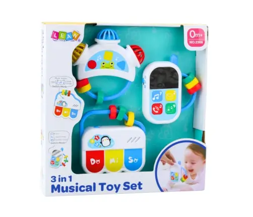 Set of musical toys for toddlers. Telephone, tambourine, keys, sounds, 3 pcs.