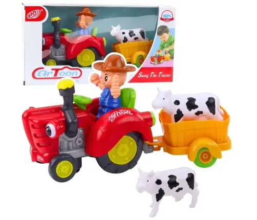 Interactive Farmer's Tractor with Trailer, Cow Figure, Lights and Sounds