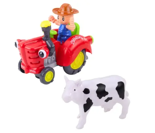 Interactive Farmer's Tractor with Trailer, Cow Figure, Lights and Sounds