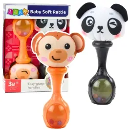 Set of Rattles with Soft Balls, Monkey Panda Patterns, 2 pcs Set of Rattles with Soft Balls, Monkey Panda Patterns, 2 pcs