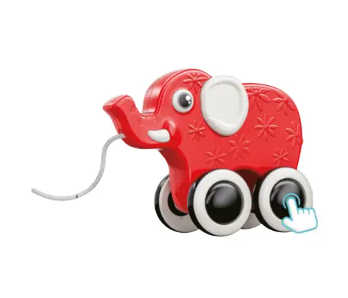 Elephant Pull Toy On A String Squeaker Eco Red