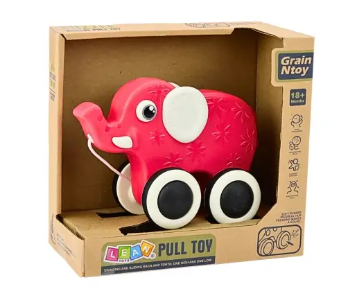 Elephant Pull Toy On A String Squeaker Eco Red