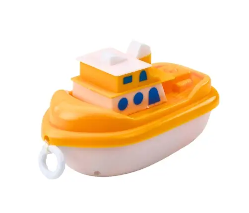 Bath Toy Pull-On Boat White Yellow Mix Bath Toy Pull-On Boat White Yellow Mix
