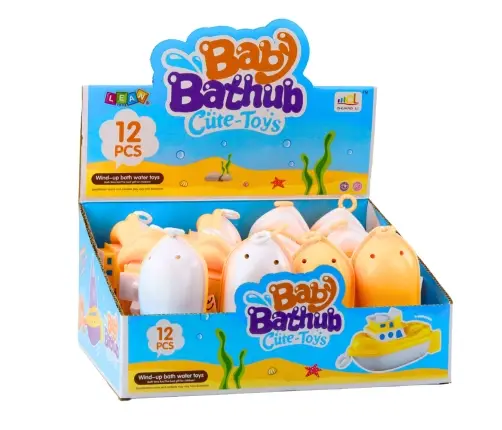 Bath Toy Pull-On Boat White Yellow Mix Bath Toy Pull-On Boat White Yellow Mix