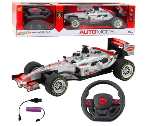 Remote Controlled RC Racer Steering Wheel Lights Sounds 1:12 Silver