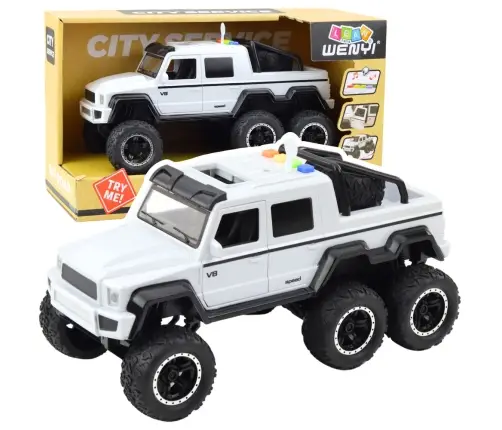 Off-road Car Friction Drive Lights Sounds Pearl White 6x6 1:16 Off-road Car Friction Drive Lights Sounds Pearl White 6x6 1:16