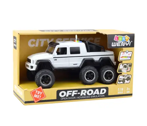 Off-road Car Friction Drive Lights Sounds Pearl White 6x6 1:16 Off-road Car Friction Drive Lights Sounds Pearl White 6x6 1:16