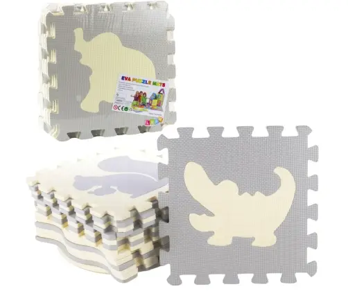 Soft Puzzle Educational Mat Animals EVA Foam Beige Gray 9 pcs.