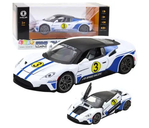 Metal Sports Car Lights Sounds Drive White 1:22