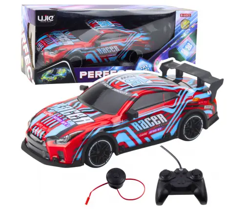 Ferngesteuertes RC-Rennauto mit leuchtender Karosserie in Blau und Rot