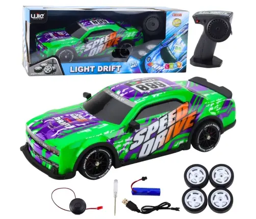RC Remote Control Sports Car Illuminated Drift Body Green RC Remote Control Sports Car Illuminated Drift Body Green