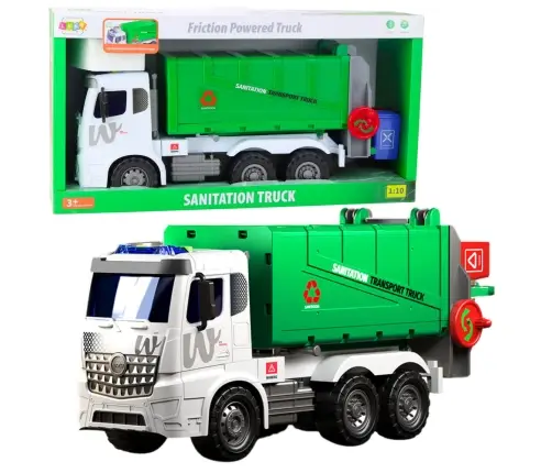 Large Garbage Truck Lifting Function 2 Bins Lights Sounds Green 1:10 Large Garbage Truck Lifting Function 2 Bins Lights Sounds Green 1:10