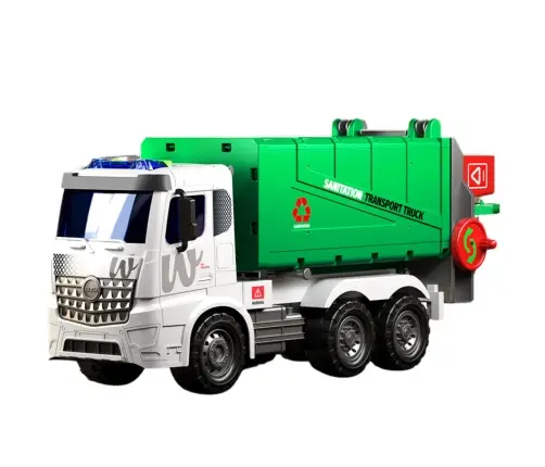 Large Garbage Truck Lifting Function 2 Bins Lights Sounds Green 1:10 Large Garbage Truck Lifting Function 2 Bins Lights Sounds Green 1:10