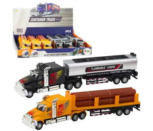 Tank Truck Timber Transport Pull-Back Drive Lights Sounds 1:36