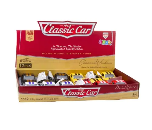 Classic Car With Pull-Back Drive, Metal Opening Doors, 1:32 Mix