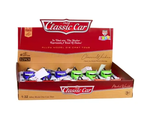 Classic Car With Pull-Back Drive, Metal Opening Doors, 1:32 Mix