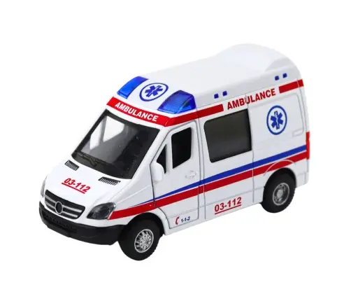 Ambulance Metal Pull Back Motorized Lights Sounds White 1:32