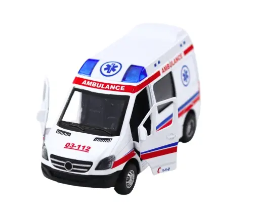 Ambulance Metal Pull Back Motorized Lights Sounds White 1:32