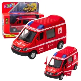 Fire Truck Metal Pull Back Motor Lights Sounds Red 1:32