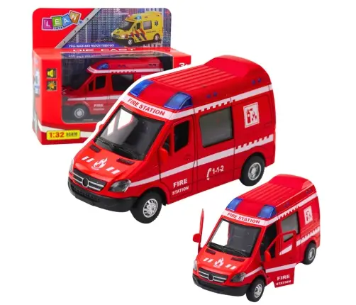 Fire Truck Metal Pull Back Motor Lights Sounds Red 1:32