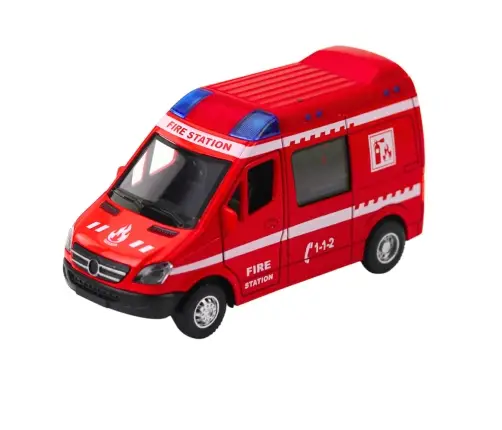 Fire Truck Metal Pull Back Motor Lights Sounds Red 1:32