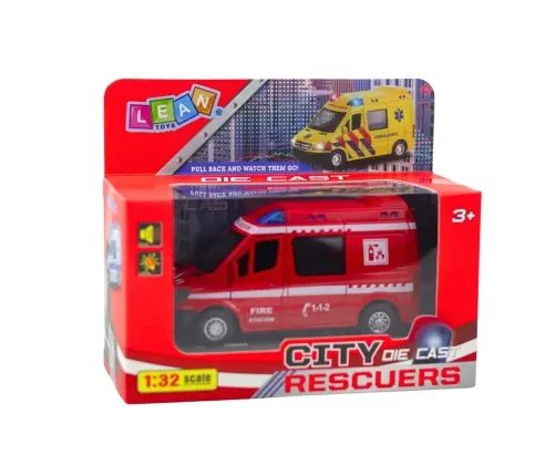 Fire Truck Metal Pull Back Motor Lights Sounds Red 1:32