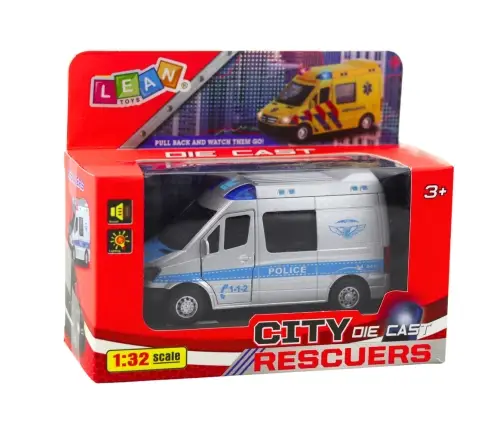 Metal Police Car with Pull Back Motor, Lights and Sounds 1:32