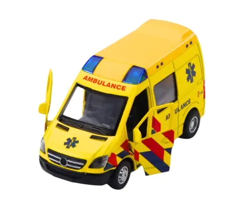 Ambulance Metal Pull Back Motorized Lights Sounds Yellow 1:32