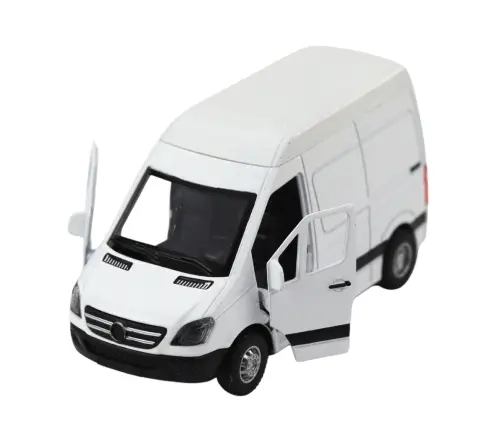 Metal Delivery Truck With Pull Back Motor, Lights, Sounds, White 1:32