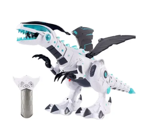 Remote Controlled RC Robot Dinosaur Lights Sounds White