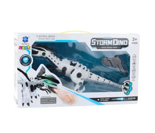 Battery Operated Dinosaur Robot with Movable Wings, Lights, Sound, White