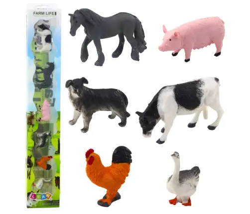 Set of Mini Figures Cow Horse Pig Dog Chicken Goose 3-5cm 6pcs.