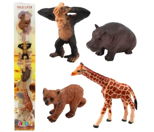 Set of Mini Figures Wild Animals Chimpanzee Giraffe 6-9cm 4pcs