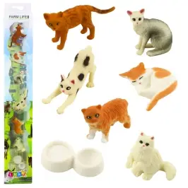 Set of Mini Figures Cat Breeds Cats Feeding Bowl 4-6cm 7pcs
