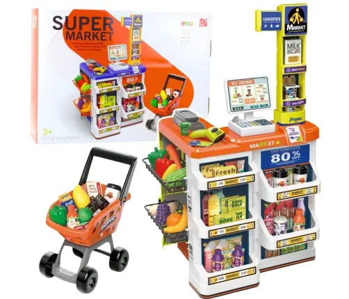 Shop Set Cash Register, Trolley, Scanner, Supermarket, Kids Shop