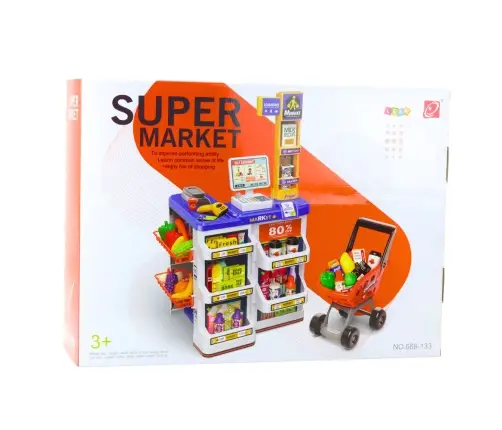Shop Set Cash Register, Trolley, Scanner, Supermarket, Kids Shop