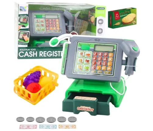 Cash Register For Kids Accessories Basket Fruit Lights Sounds Green Cash Register For Kids Accessories Basket Fruit Lights Sounds Green